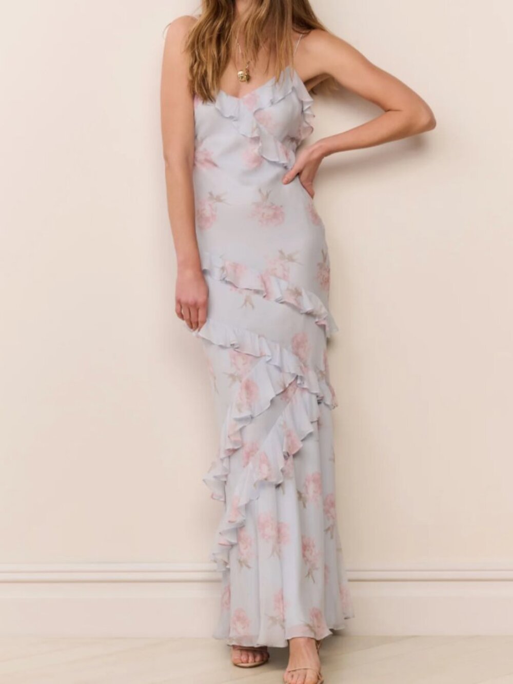 LoveShackFancy Rialto Floral Chiffon Maxi Dress Sale $765 Blue Roan - Picture 6 of 6